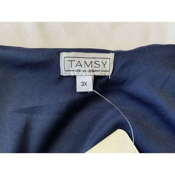 NWT Tamsy Navy Blue Sheer Fabric Loose Fit Round Neck Womens Blouse Size 3X - Picture 9 of 13